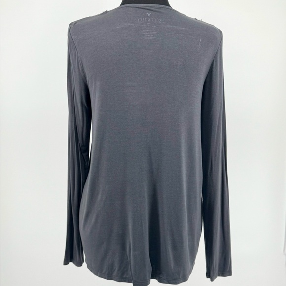 American Eagle Outfitters Charcoal Lace-Up Long Sleeve Top - Picture 2 of 3